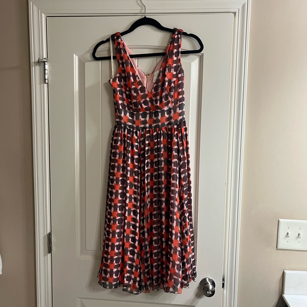 Kate Spade Ronnie Dress, Red and Black Geometric Midi Dress Size 0 NWT